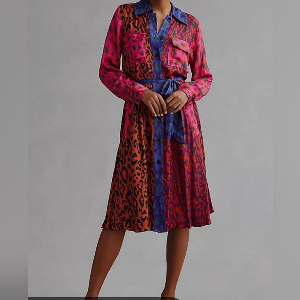Farm RIOVibrant Pink & Multicolor Leopard Print Shirt Dress